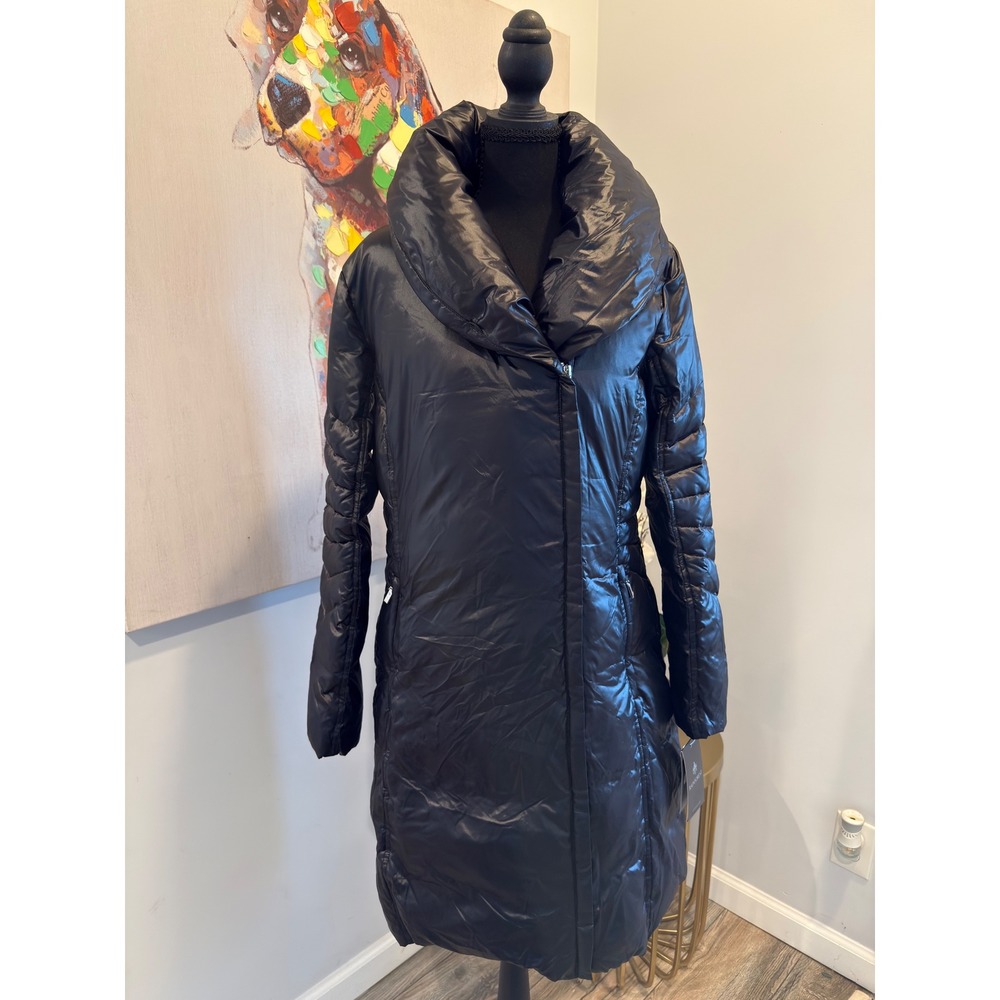 Rainforest Womens Long Puffer Coat Black Asymmetric Zip Shawl Collar Parka NWT